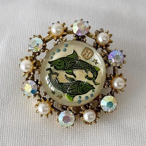 Sterling Silver Pisces Design Pin Brooch With Blue Diamond, Pisces