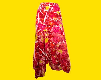 CHACOK Rainbow Striped Skirt Tiered Ruffled Asymmetrical Oshima Yellow Pink Green Orange Purple One Size 80s 90s French