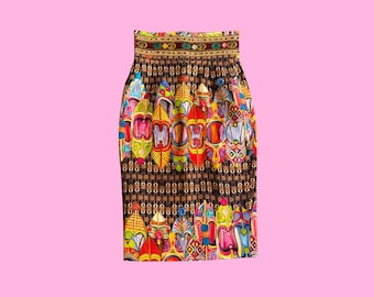 Stella Jean Painted Slipper Print Pencil Skirt | High-Waisted Novelty Print | Multicolour | Pockets | Designer Preloved, UK 10, EU 38, US 6