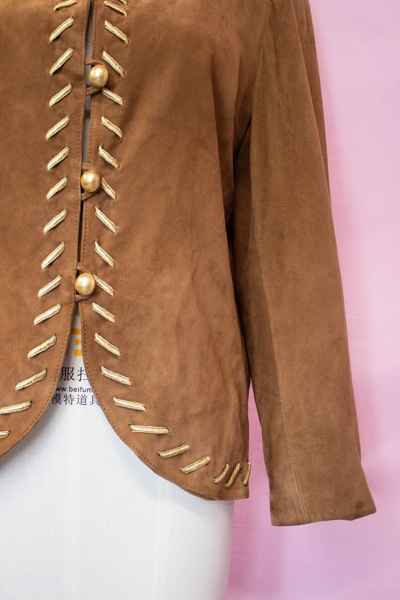 Vintage Bruno Magli Suede Jacket Brown Suede Gold Detail Size