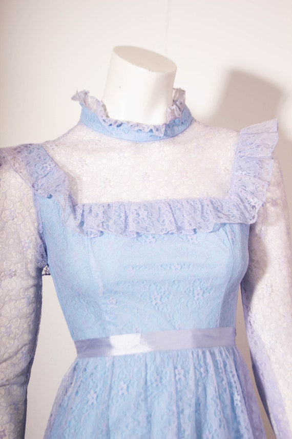 Vintage 70s Lace Maxi Dress / Blue / Edwardian St… - image 3