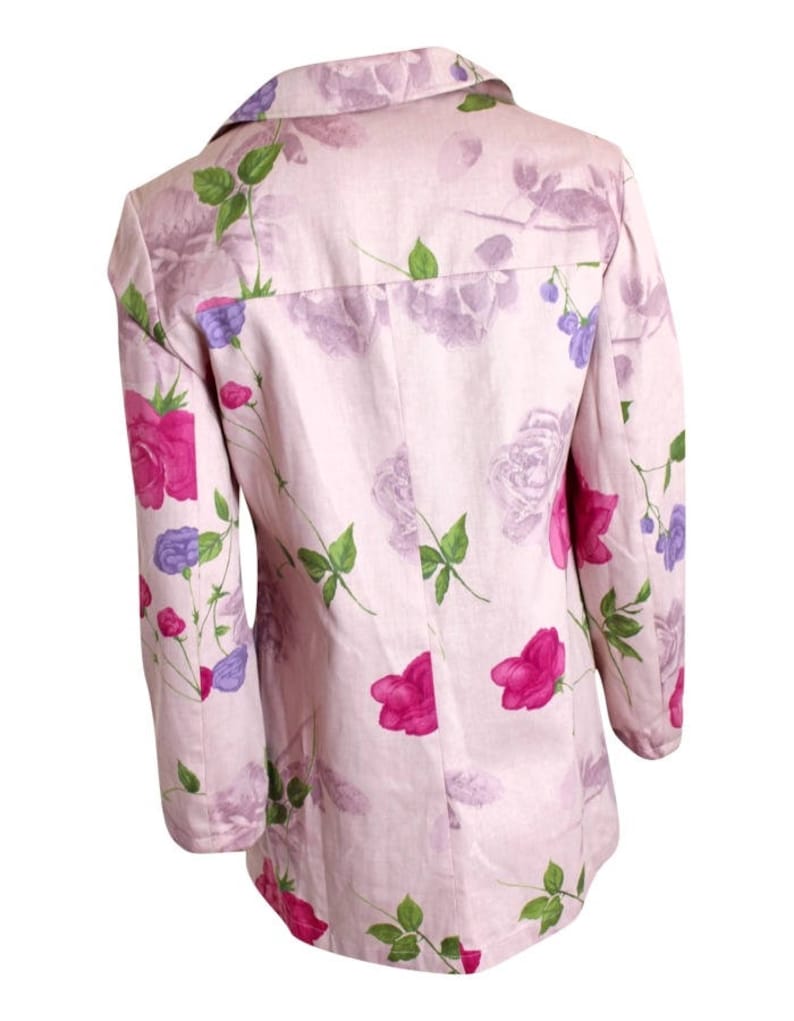 80s Pale Pink Jacket Floral Print Baby Pink Cotton Jacket Statement Geometric Buttons 1980s Flower Print Size S