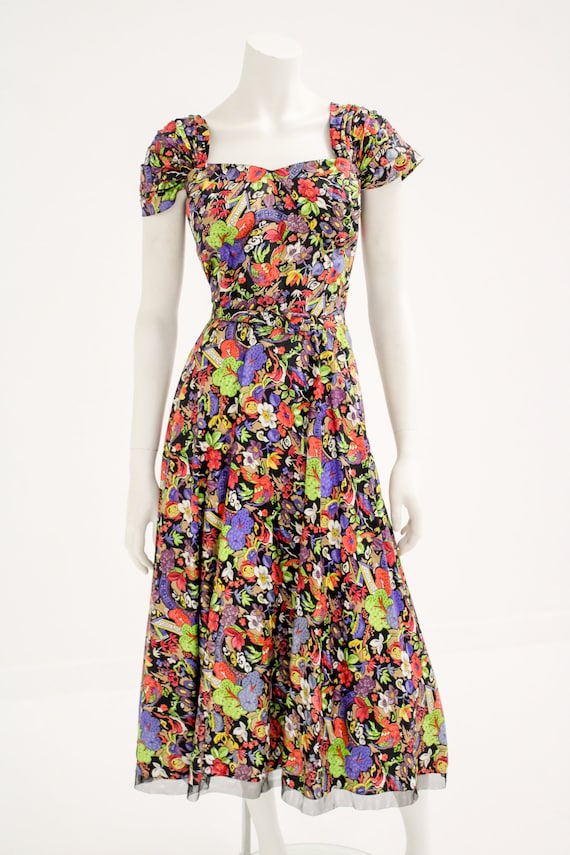 50s Vintage Chinoiserie Print Corset Tea Dress, I… - image 2