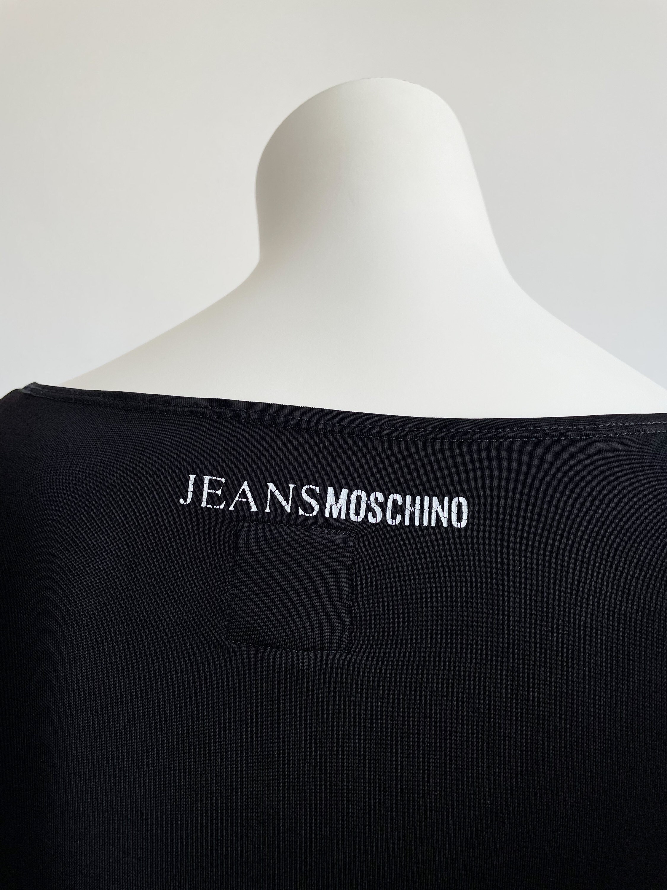 Vintage Moschino Jeans Text Print Maxi Dress, Bodycon, Black Vintage Moschino Jeans Text Print Maxi Dress, Bodycon, Black