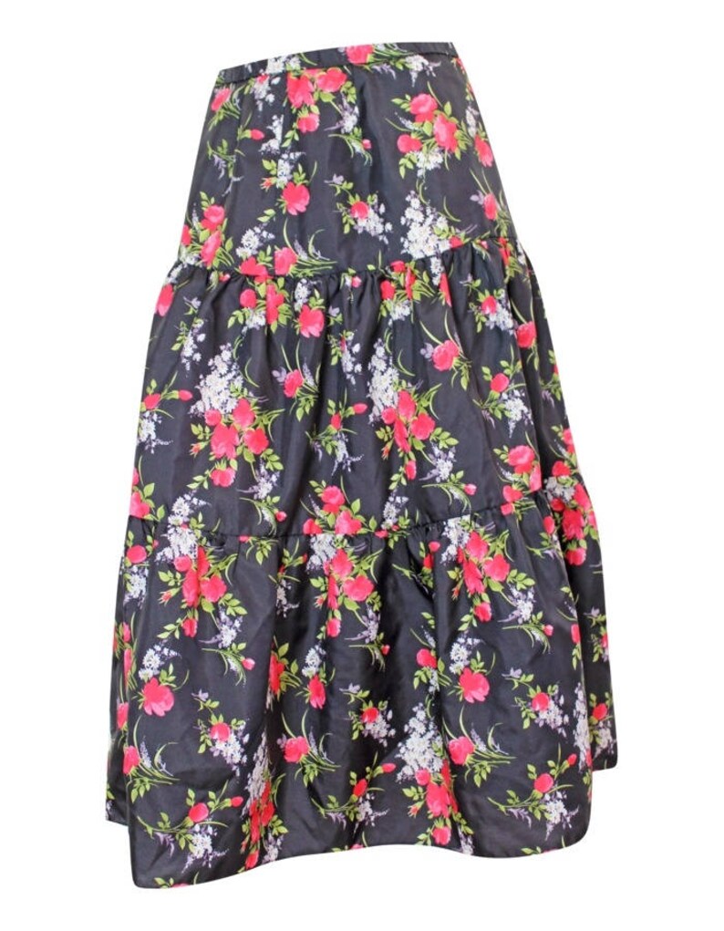 Vintage 80s Black Floral Print Tiered Skirt Size 8-10/36-38 / | Etsy