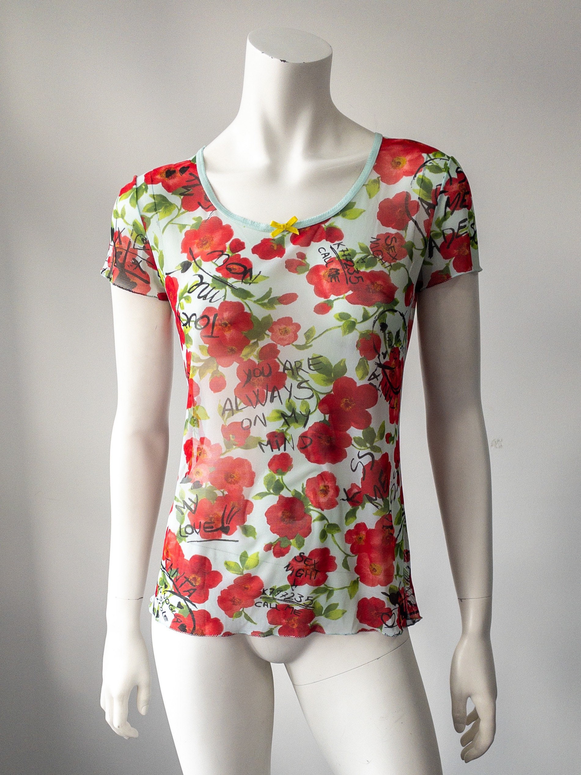 Y2K ドルチェ＆ガッバーナ メッシュトップ、ローズプリント、花柄 