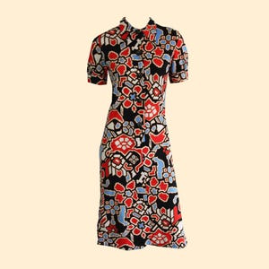 Vintage 70s Lanvin Paris Dress: Geometric Cubist Floral Print