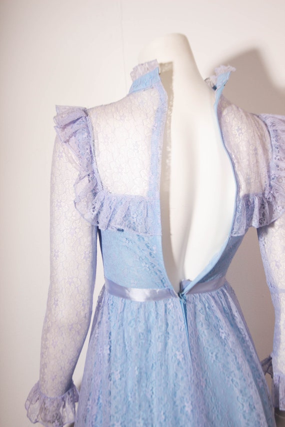 Vintage 70s Lace Maxi Dress / Blue / Edwardian St… - image 7