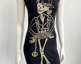 Moschino Couture Skeleton Knit Dress, Gold Metallic Intarsia