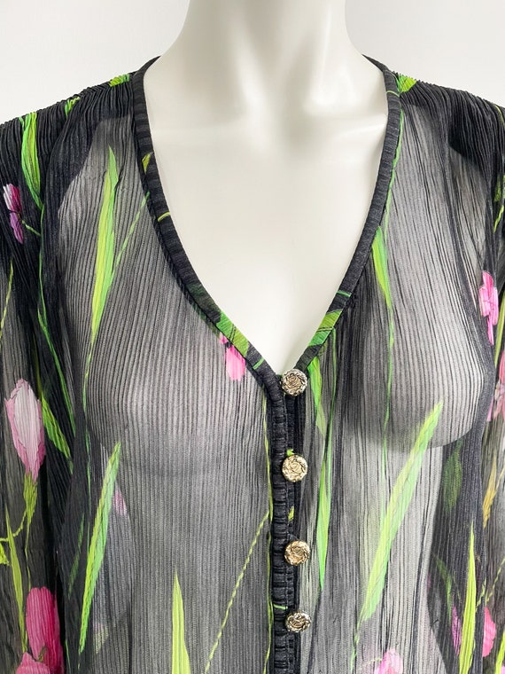 Vintage 70s Floral Print Sheer Tunic, Semi See Th… - image 6