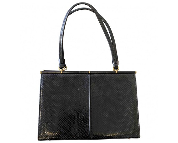 Vintage Black Snakeskin Bag / Top Handle Bag / Cla