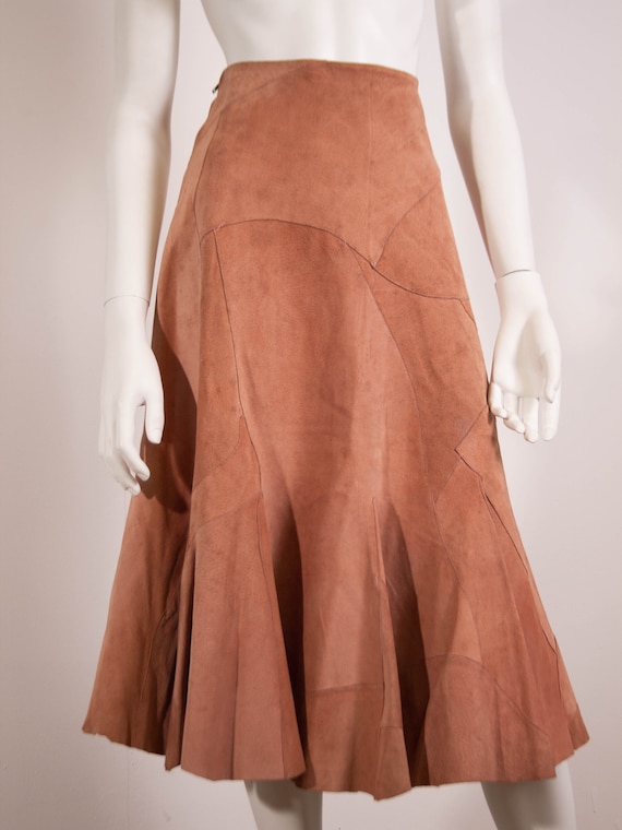 Vintage Valentino Suede Skirt / A-Line / 70s / 197