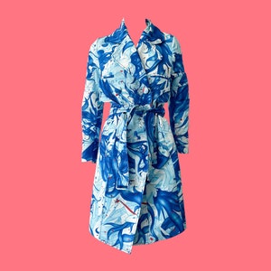 Koonhor Blue Print Trench Coat - Singapore Designer - UK 14