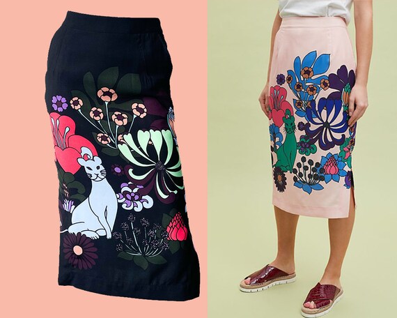 Essentiel Antwerp Cat Print Skirt, Graphic 1960s Style 