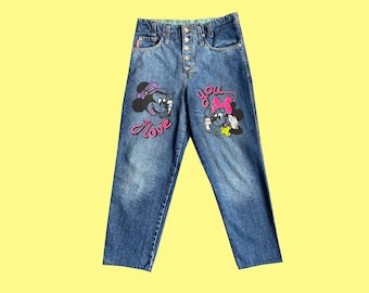 Vintage 80s Chewan Mickey Minnie Mom Jeans: High Waisted Cartoon Denim