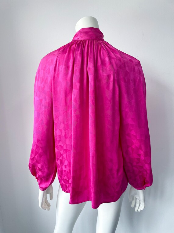 Vintage 70s Lanvin Paris Silk Shirt, Fuschia Pink… - image 3
