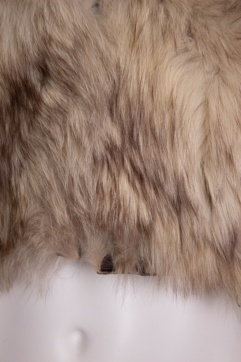 Vintage Cropped Fur Jacket 1970s 70s Fox Fur Leather White Size 12 EU 40 Medium
