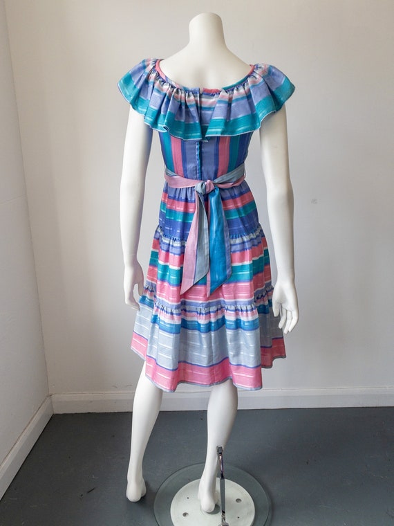 Vintage 70s Striped Dress, Stripy, Pastel Blue an… - image 4