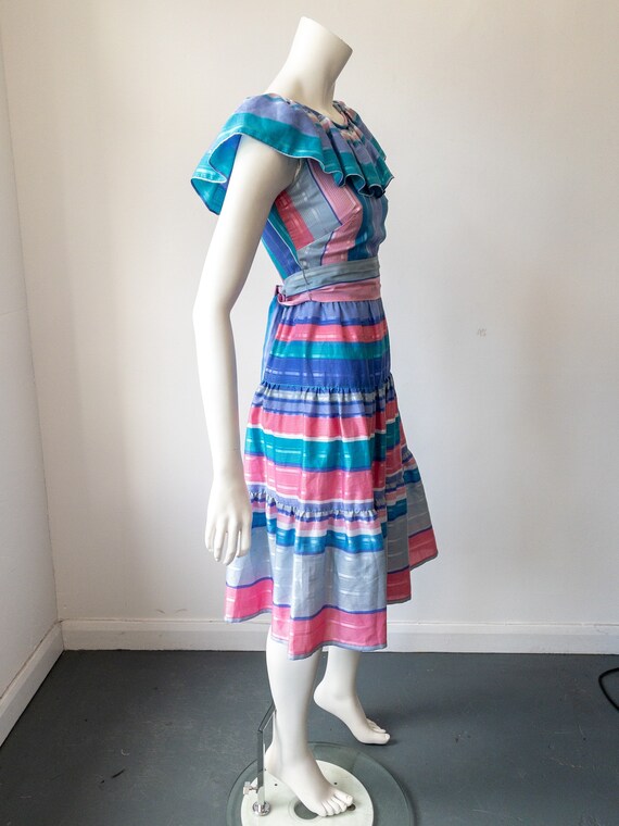 Vintage 70s Striped Dress, Stripy, Pastel Blue an… - image 3