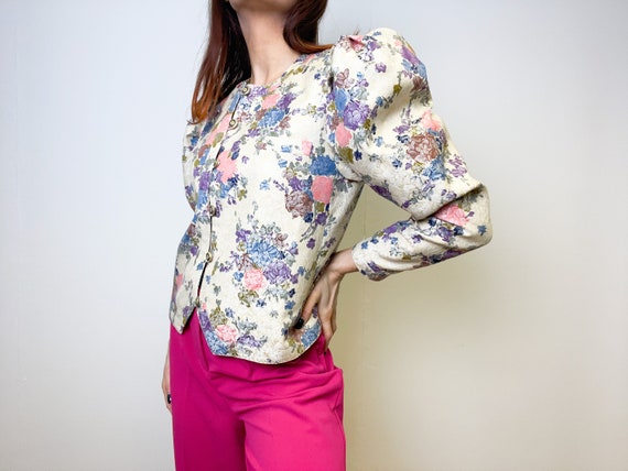 Vintage Puff Sleeve Floral Jacket / Beige, Pastel