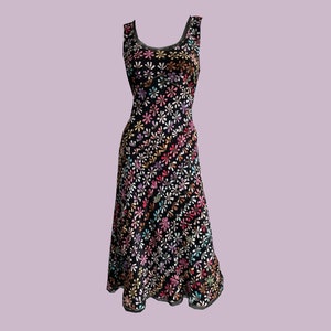 Y2K Floral Silk Dress, Gerard Darel, Floaty Bias Cut, Multicolour Flowers, Scoop Neckline, Sundress, Colorful, Size 42 FR