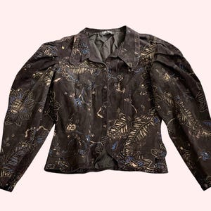 Jean Muir London Suede Floral Jacket | Dramatic Leg of Mutton Sleeves | Fully Lined | 1970 | UK 10–12, EU 38-40, US 8-10 | Rare Piece