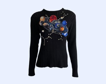 Y2K Galaxy Sweater: Wonder Anatomie 3D Embellished Jumper, Size Small