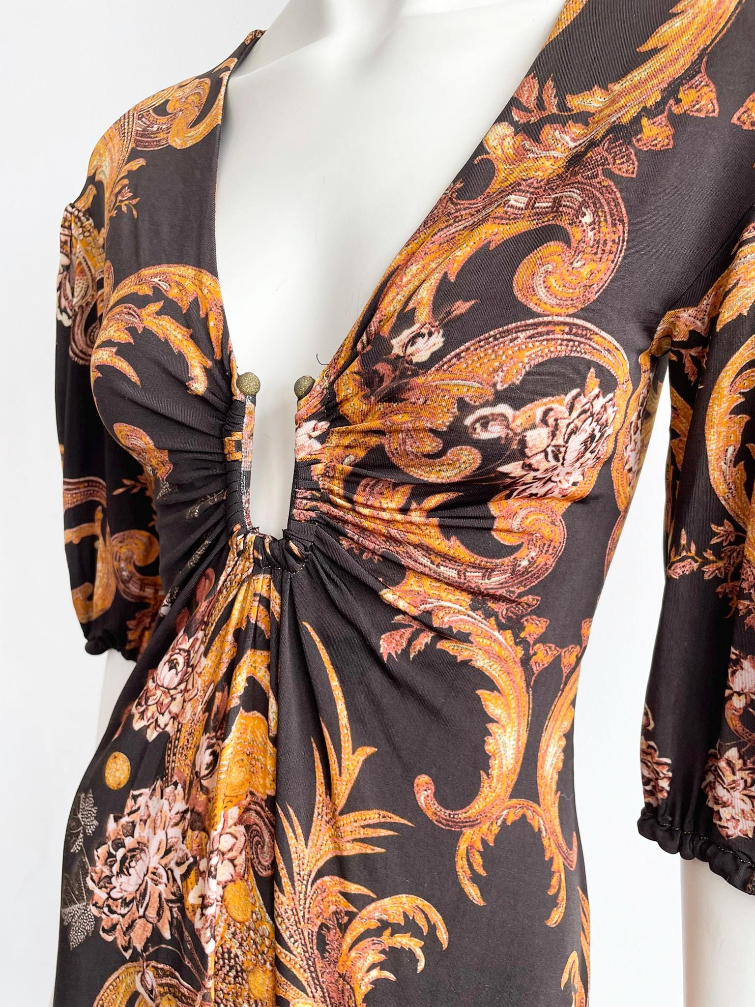 Y2K Gold Paisley Just Cavalli Dress, Roberto Cavalli Midi