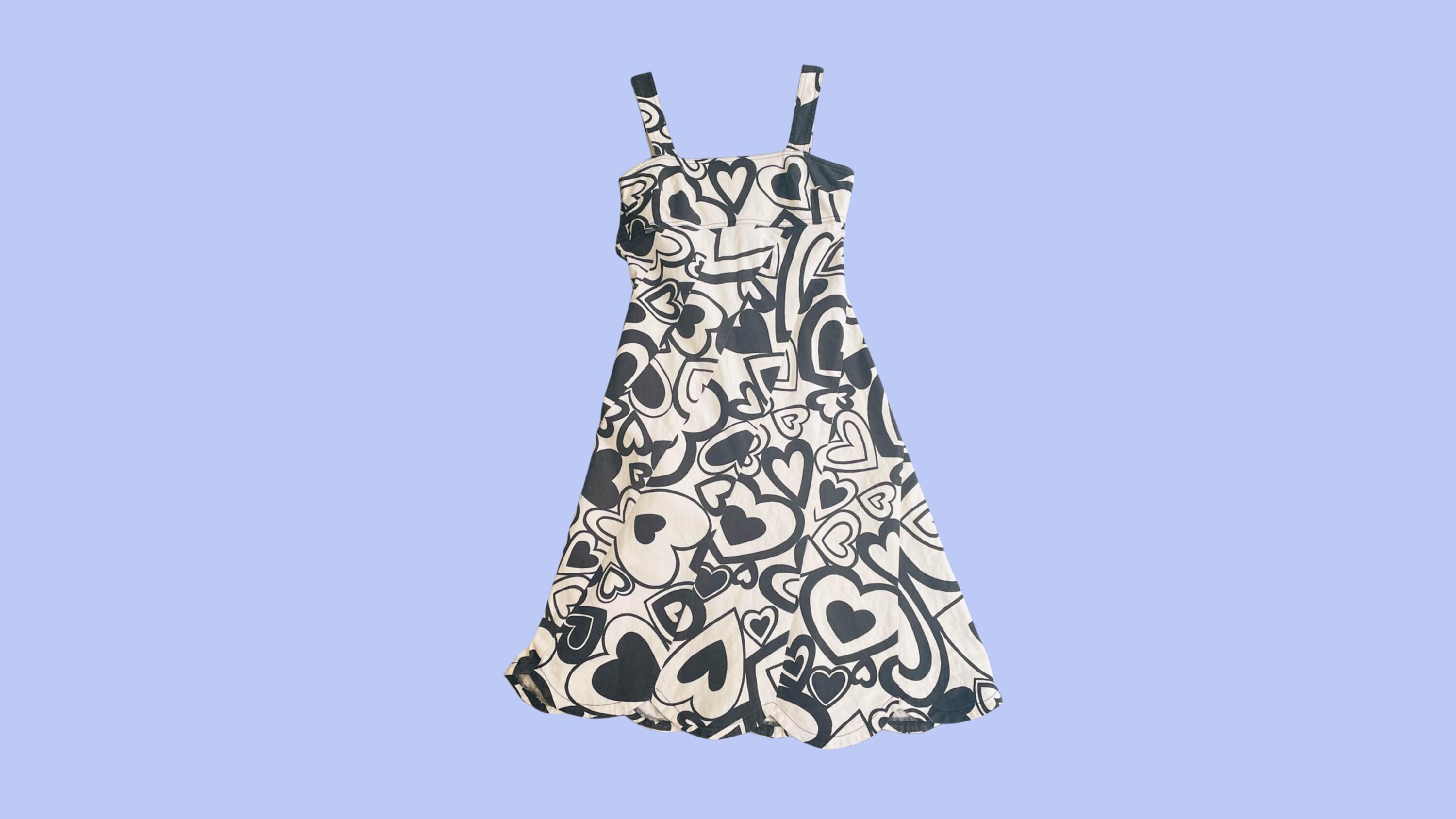 moschino jeans archive print cotton mini bodycon dress Vintage Black & White Heart Sundress | Pop Art | Square Neck | A-Line novpreview24 XXS The Autumn/Winter 2025 Sage Green, Dusty Sage Color:Pearl-Pink