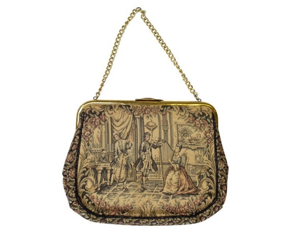 Vintage Renaissance Tapestry Bag / Top Handle / Mi