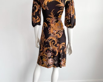 ROBERTO CAVALLI★素敵！PAISLEY LLIC LONG SLEEVE DRESS ROBERTO CAVALLI DRESS PAISLEY METALLIC PRINT LONG SLEEVE