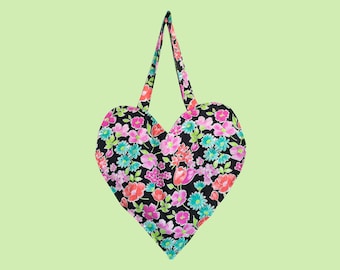 Vintage Floral Heart Tote Bag: Handmade Cotton Top Handle Bag