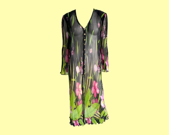 Vintage 70s Floral Print Sheer Tunic, Semi See Th… - image 1