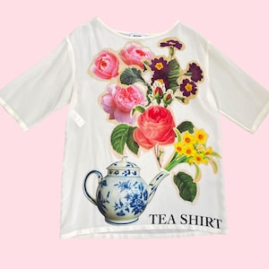 Moschino Silk Shirt: Teapot & Flower Print - Size M
