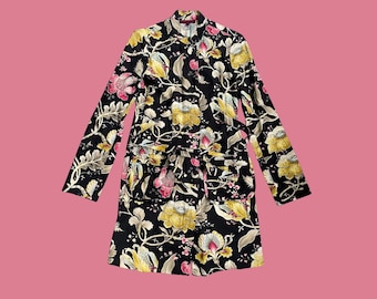 Vintage 90s Kenzo Floral Coat, Multicolour Flower, Cotton Lightweight Coat, Knee Length jacket, Size 36, UK 8