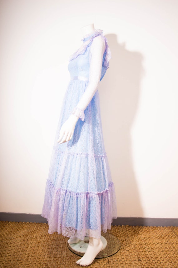 Vintage 70s Lace Maxi Dress / Blue / Edwardian St… - image 5