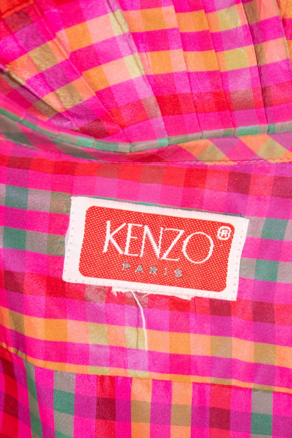 Vintage 80s Kenzo Check Blouse / Taffeta / Pink P… - image 10