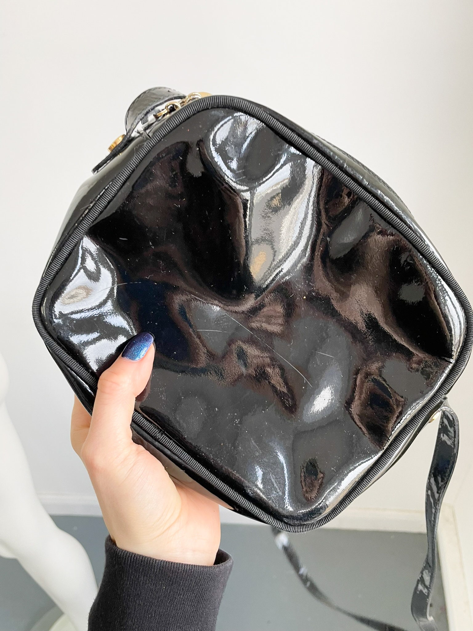 Vintage Salvatore Ferragamo Black Handbag, Patent Leather
