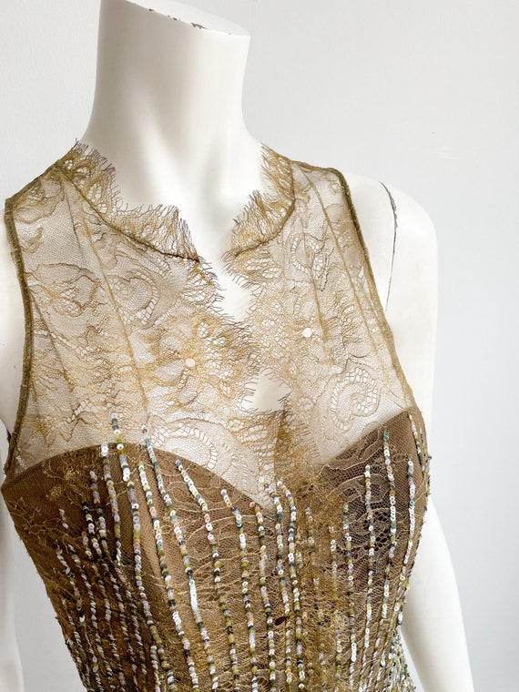 Vintage La Perla Sequinned Corset, Brown and Beig… - image 5