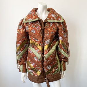 Avant Garde 80s Rich Rags Coat, Patchworked, Floral Print, Flower, Quirky, Unusual, Brown and Gold with Tassels, 1980s, One of a Kind Design image 2