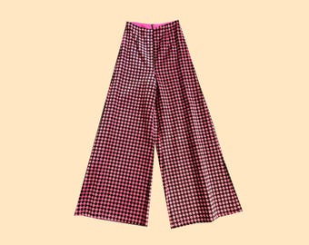 Pink and Brown Textured Palazzo Pants, High Waisted, High Rise Wide Leg Trousers, Handmade Item, Size XS