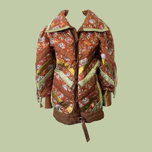 Avant Garde 80s Rich Rags Coat, Patchworked, Floral Print, Flower, Quirky, Unusual, Brown and Gold with Tassels, 1980s, One of a Kind Design image 1