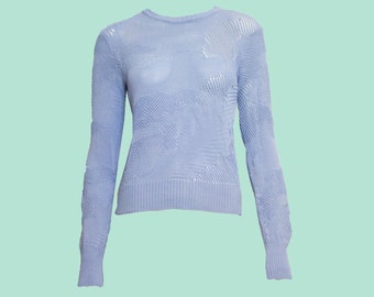 Carven Baby Blue Textured Knit Jumper, Pullover Sweater, La Redoute Collab, Scoop Neck, Size Small