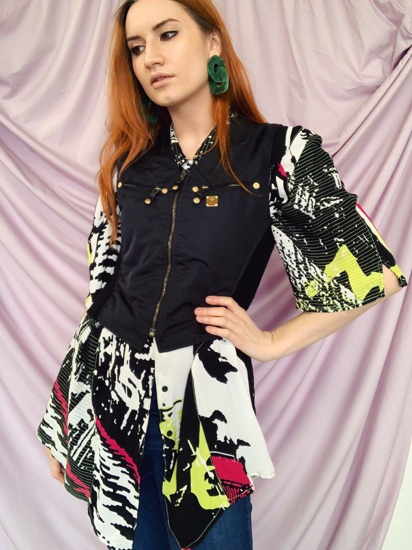 Image of Vintage Black Mcm Waistcoat/S S Designer Gold Details Gilet Size S Small