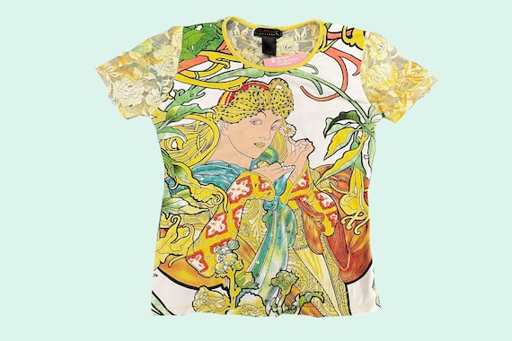 9点まとめ売り 超個性的 y2k custo barcelona トップス Y2K Custo Barcelona T-shirt: Art Nouveau Alphonse Mucha Lace Back