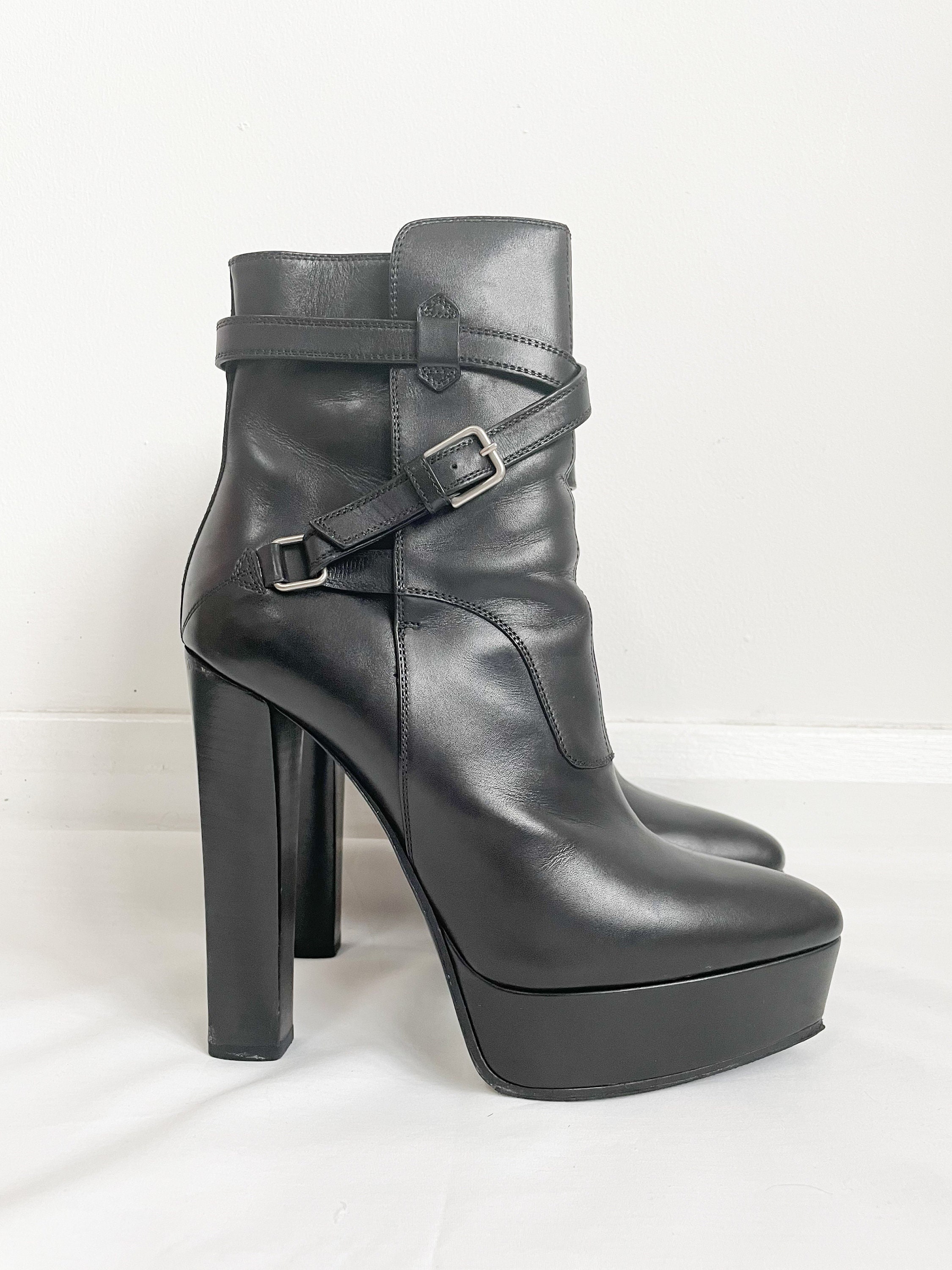 Saint Laurent Black Leather Boots, Platform Chunky High Saint Laurent Black Leather Boots, Platform Chunky High