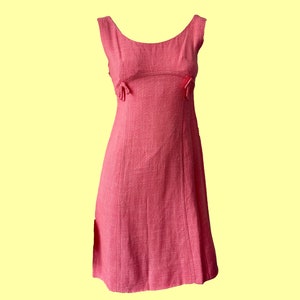 Vintage Henriette Ladreyt Mini Kleid: Lachsrosa Schleife, tailliert XS
