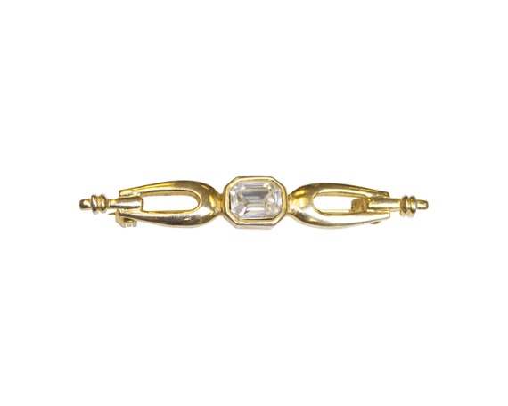 Vintage Rhinestone Gold Barette / Brooch / Clear R
