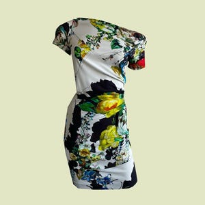 Y2K Roberto Cavalli Floral Mini Dress: Ruched Bodycon, Size XS