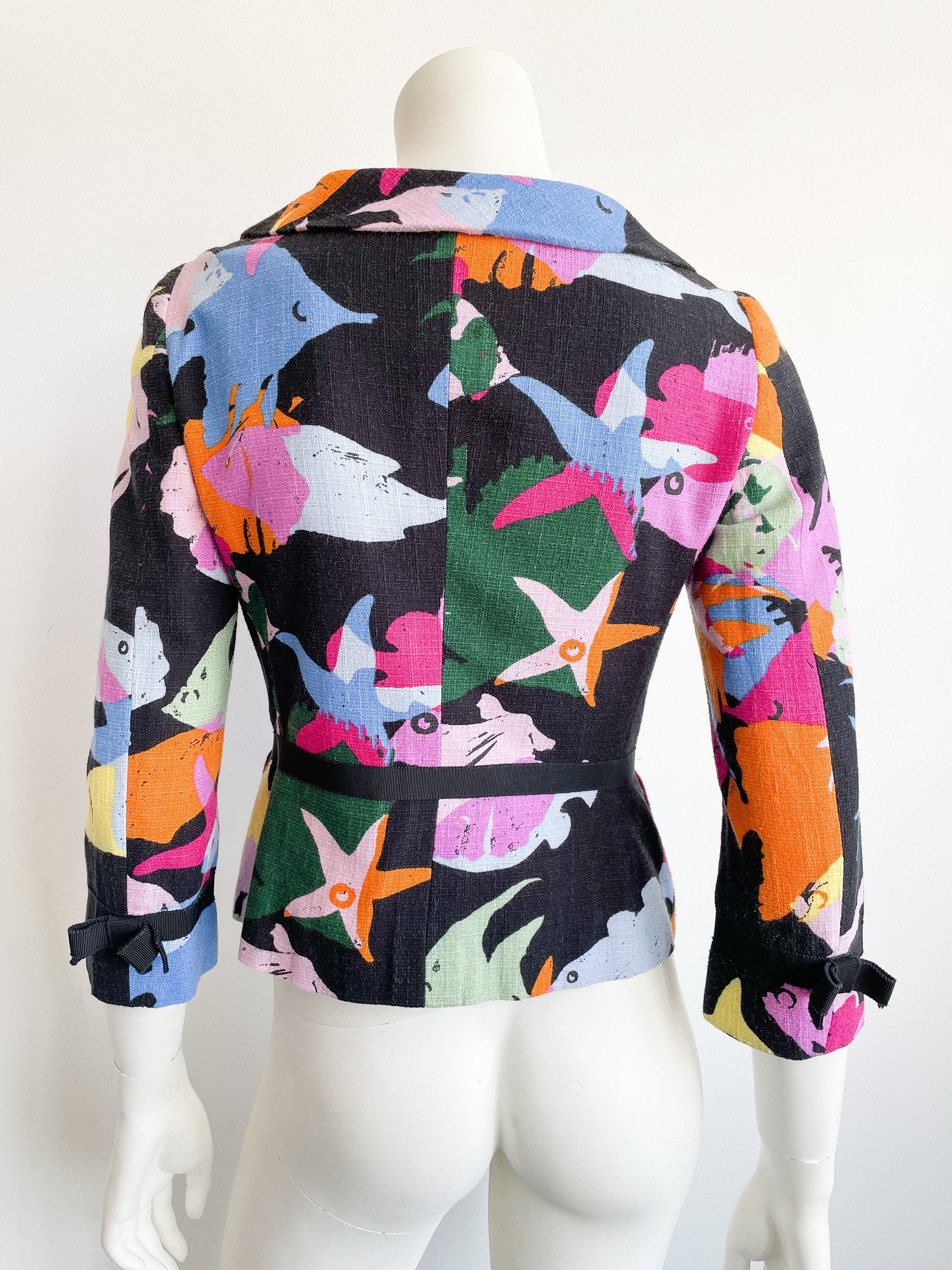 Moschino Cheap and Chic Jacket, Fish Print, Aquatic, Fitted Moschino Cheap and Chic Jacket, Fish Print, Aquatic, Fitted